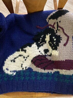 Rare Navy Woolrich Puppy and Boots Wool Sweater Small